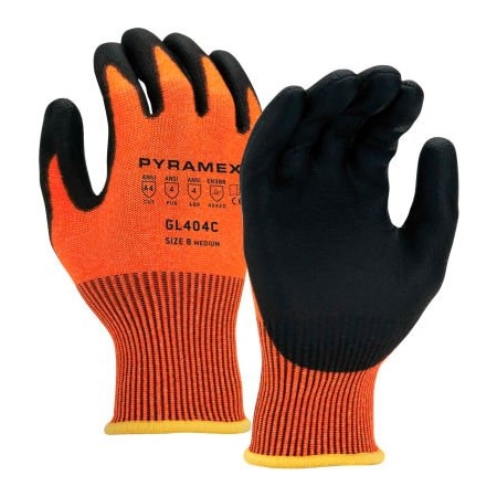 Polyurethane HPPE HiVis Orange Liner A4 Cut-Resistant Gloves, Size Medium - Pkg Qty 12